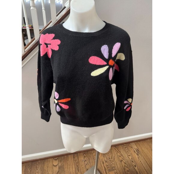 CRUSH CASHMERE Tropical Floral Cashmere Sweater Black Multi Size 0 XS - Picture 5 of 10